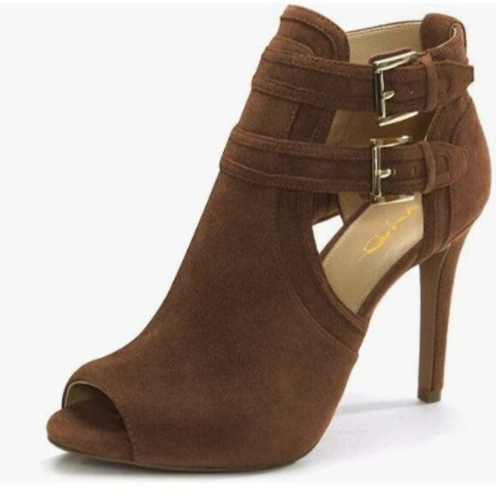 XYD Women Peep Toe Ankle Bootie High Heels Buckled Double Straps Cutout Pumps